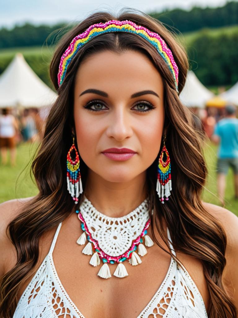 Boho Festival Portraits with White Lace Top and Tribal Jewelry