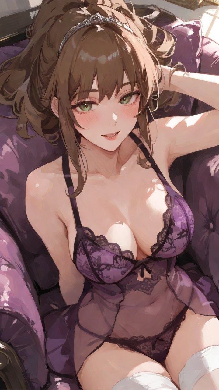 Soft Lounge Elegance in Violet Lace Lingerie