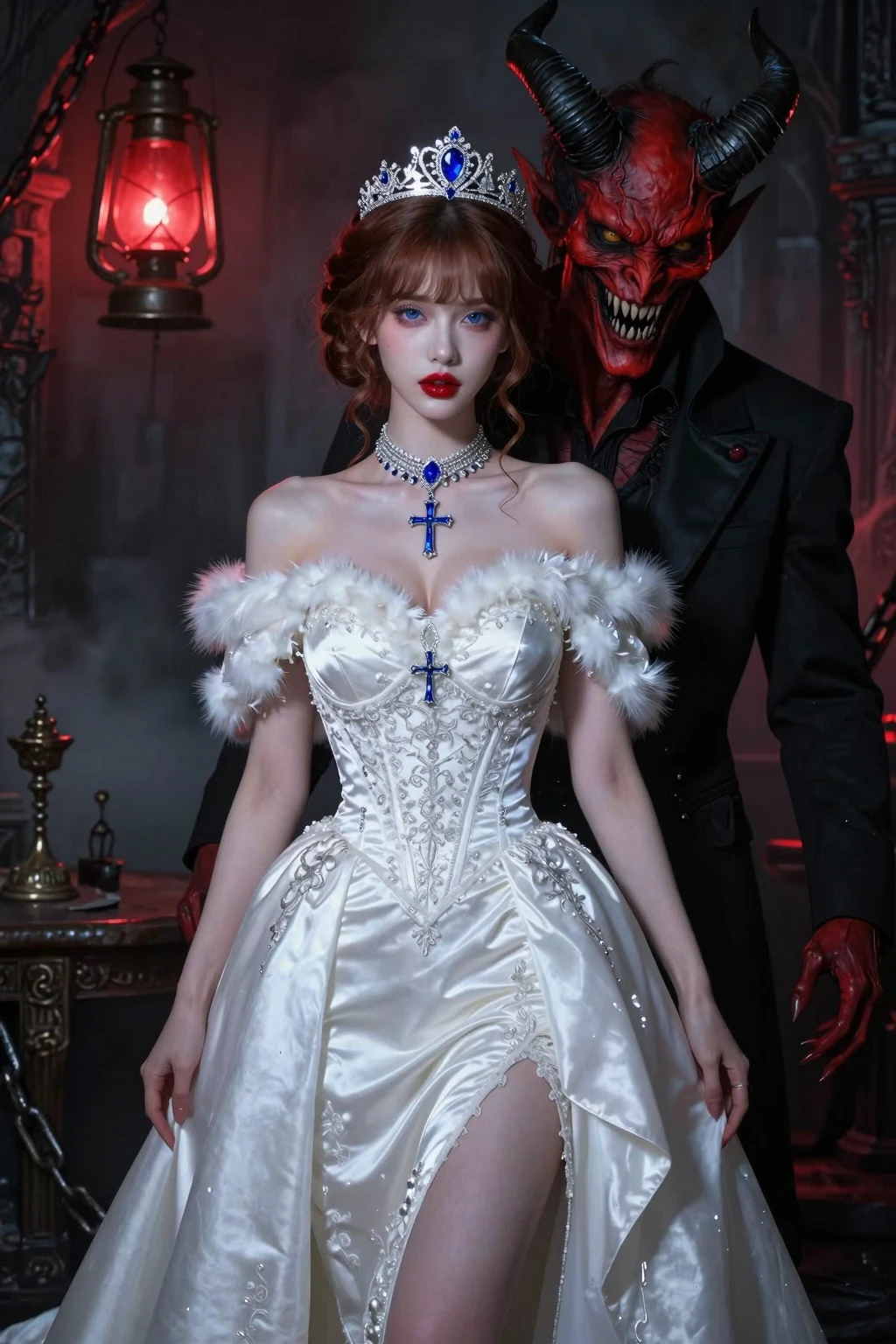 Innocent Bride with Menacing Red Demon Gothic Horror Fantasy Series