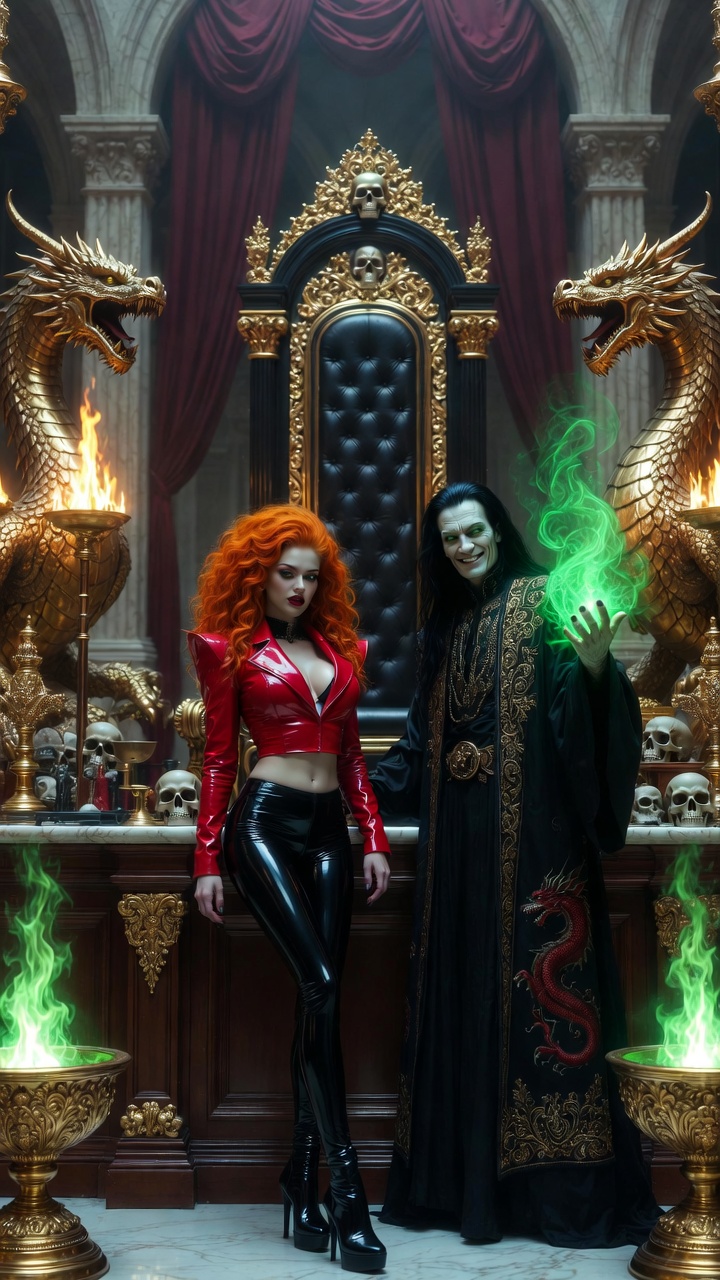 Dark Throne Chamber With Sorcerer And Fire Queen
