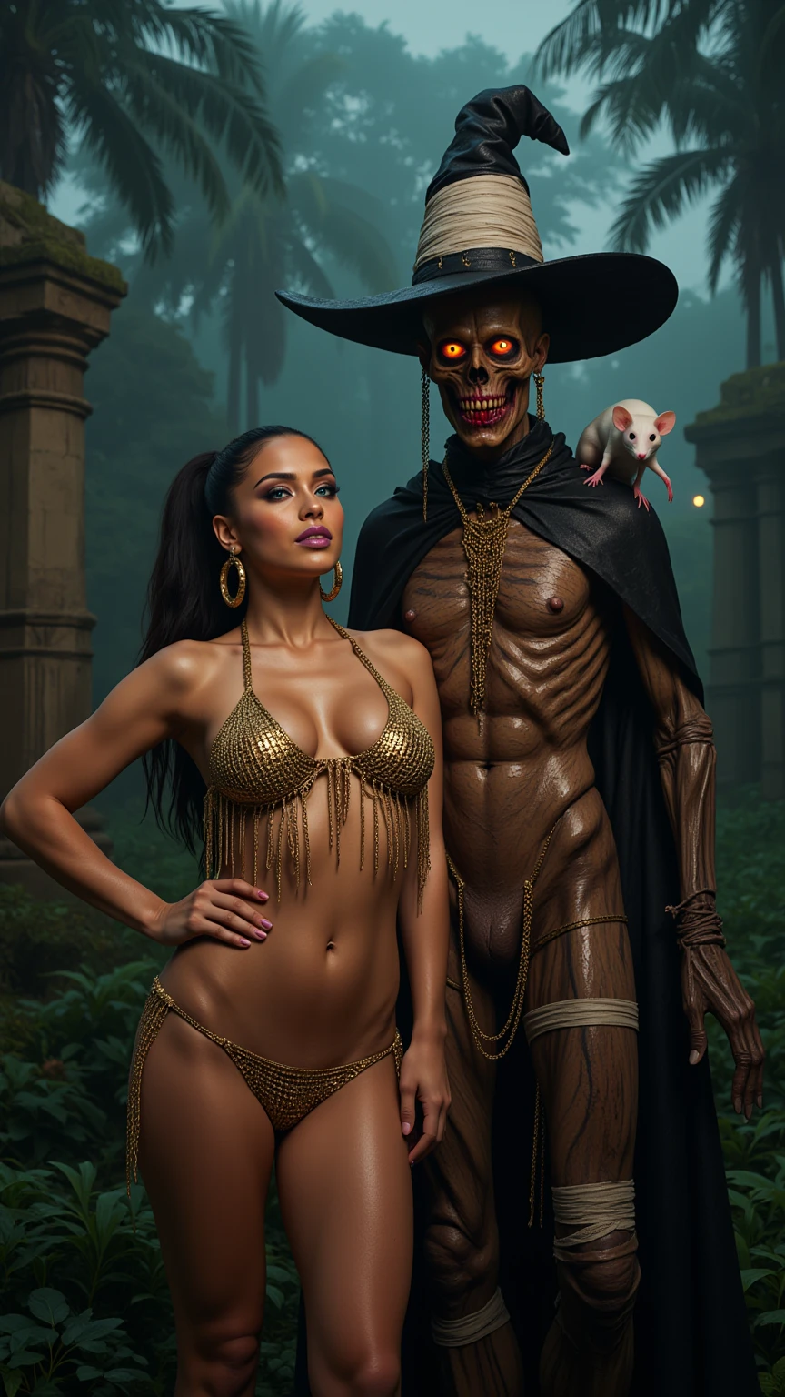 Golden Chain Temptress Beside Undead Voodoo Sorcerer