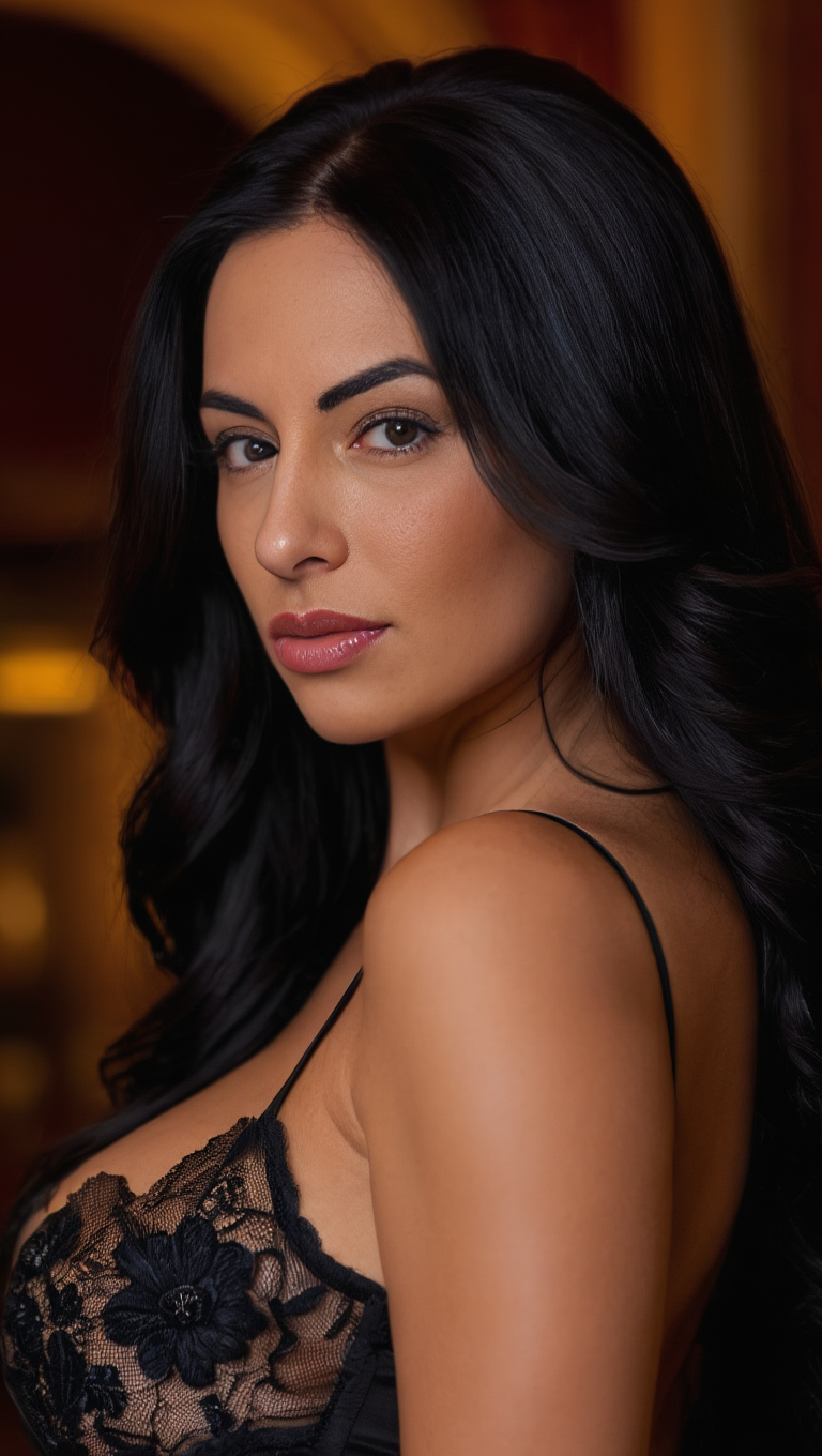 Elegant Sheer Black Lingerie Hallway Glamour Portrait Series