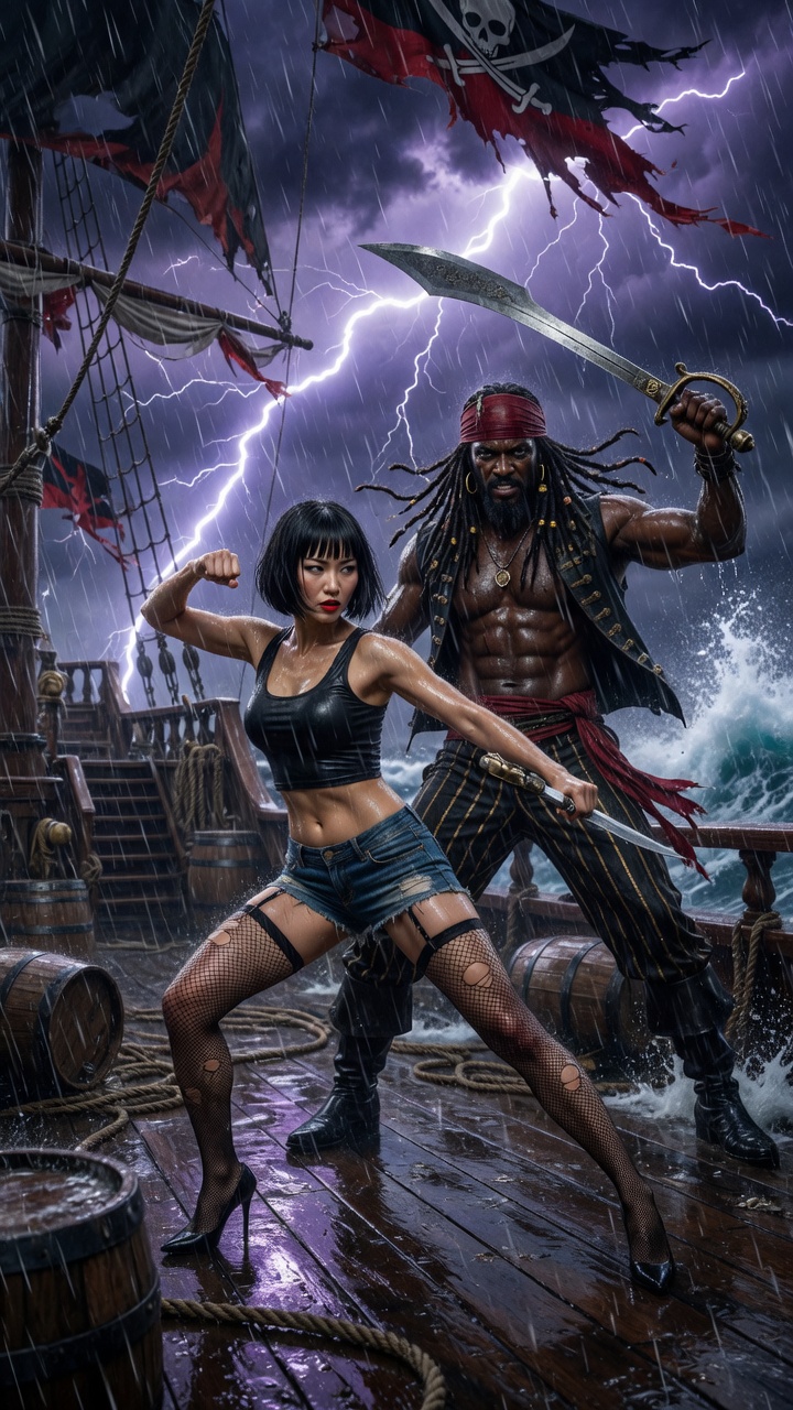 Pirate Storm Battle on Ship Deck