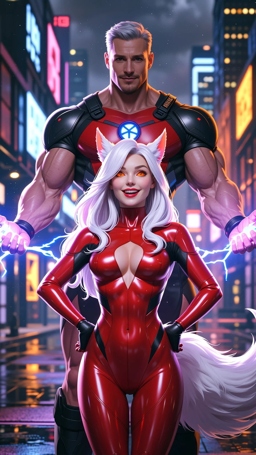 Cyberpunk Wolf Femme and Electric Superhuman Alliance