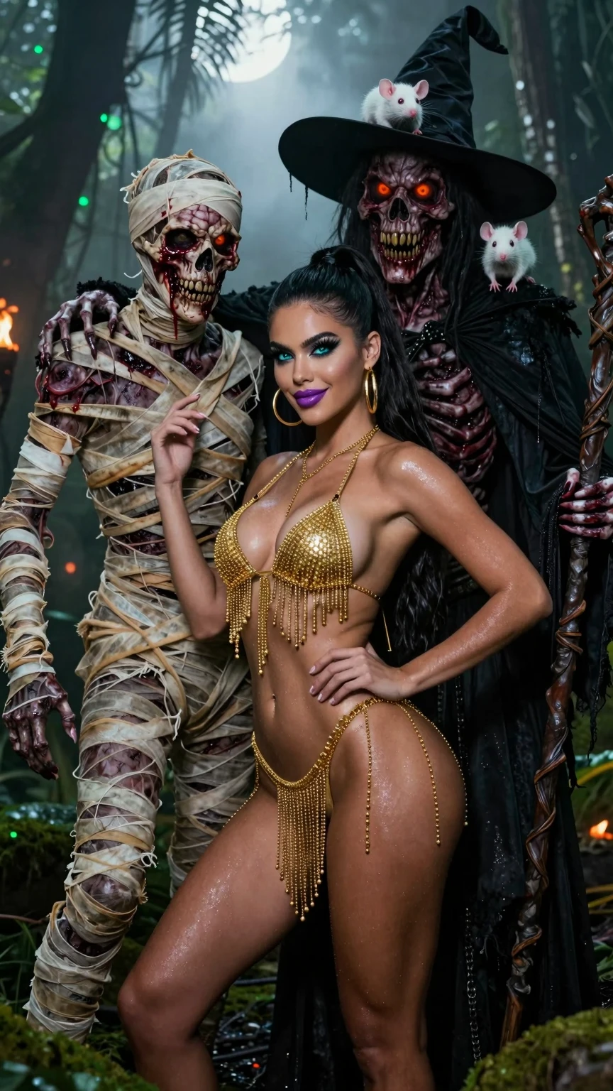 Golden Chain Temptress Beside Undead Voodoo Sorcerer