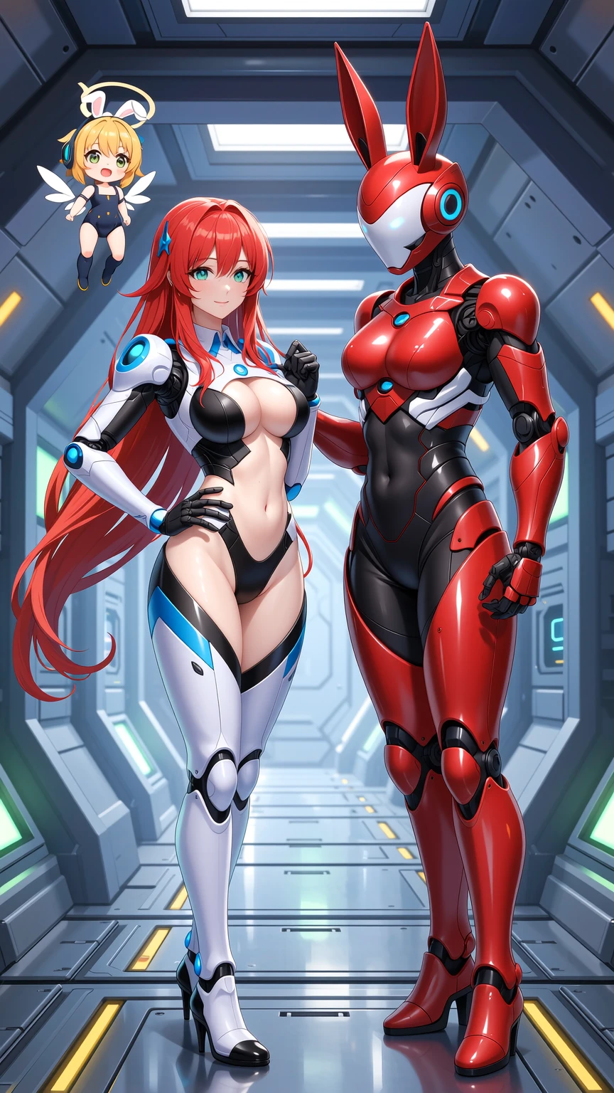 Redhead and Bunny Robot Duo