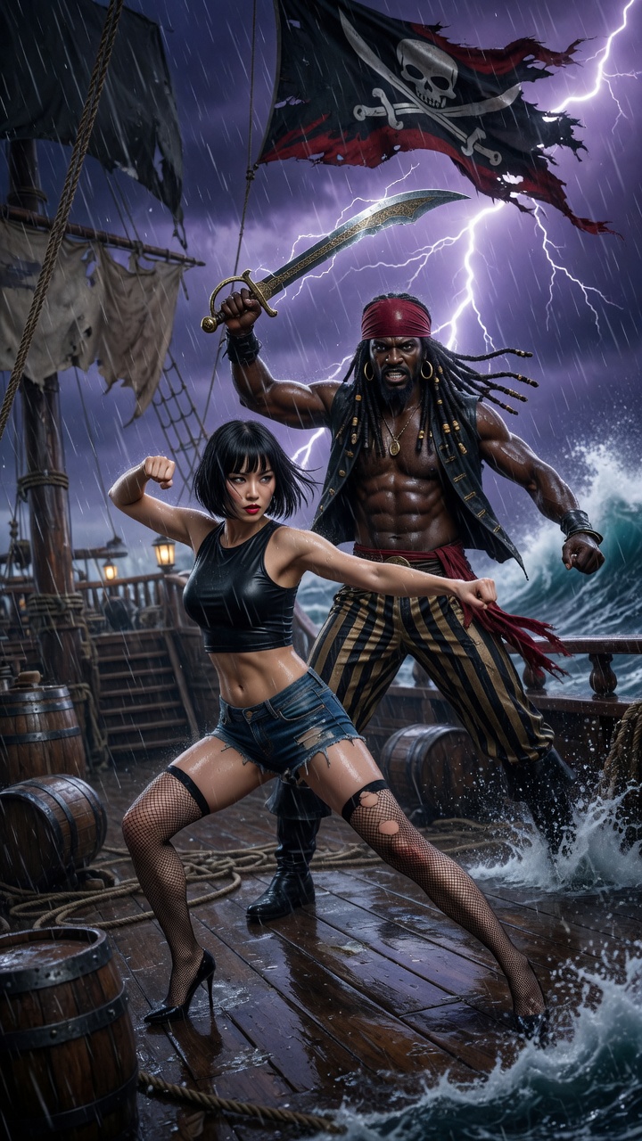 Pirate Storm Battle on Ship Deck