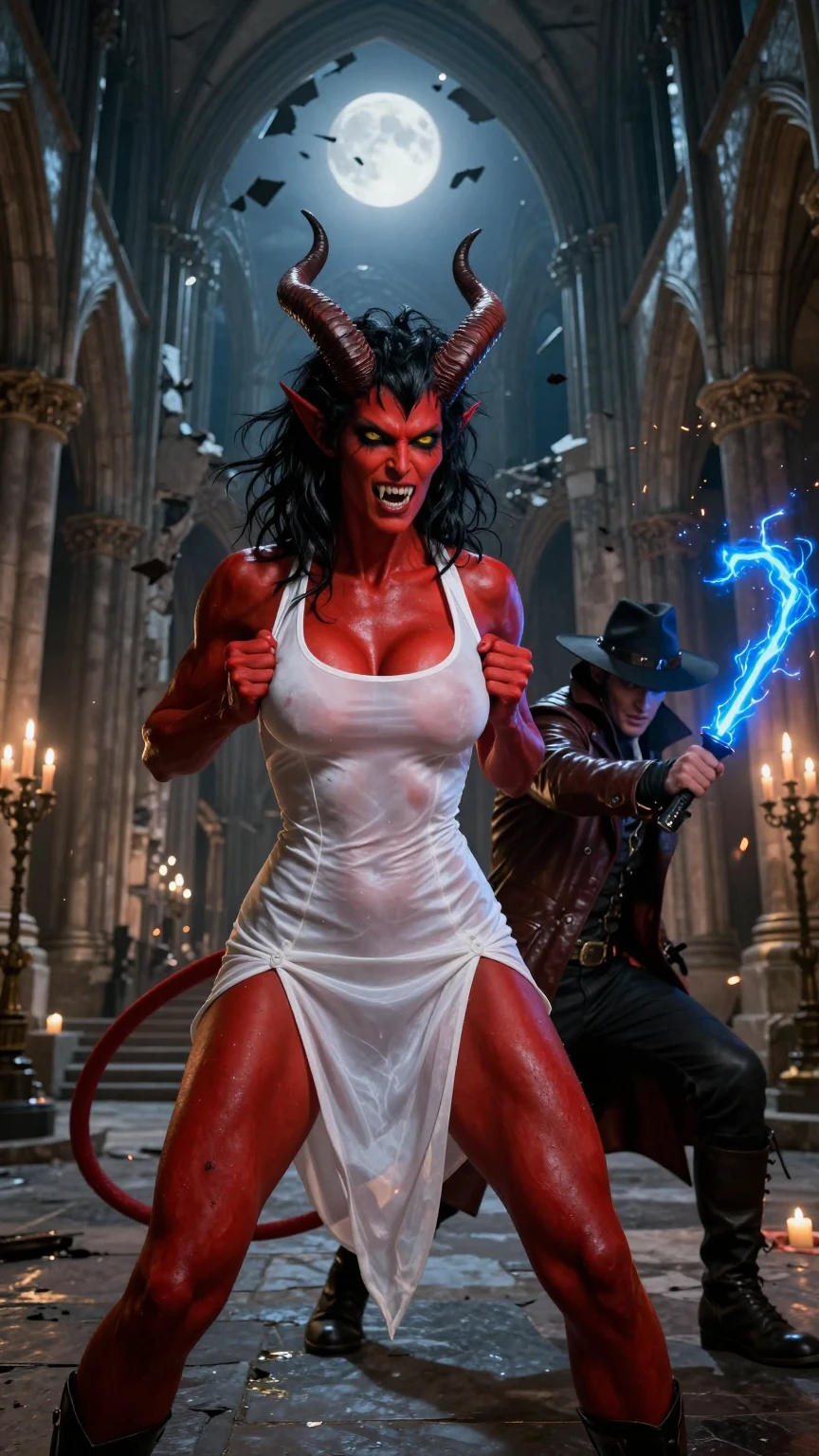 Demoness vs Vampire Hunter in Ruined Cathedral