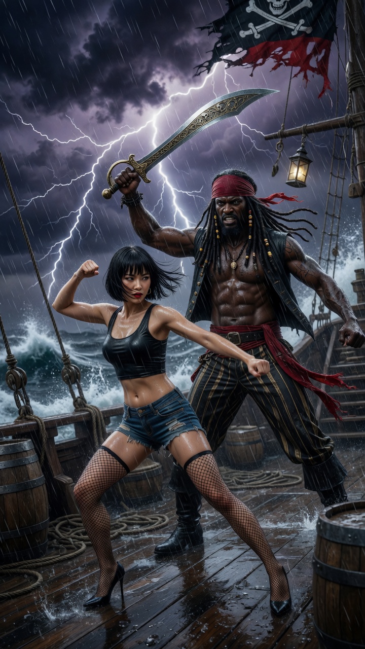 Pirate Storm Battle on Ship Deck