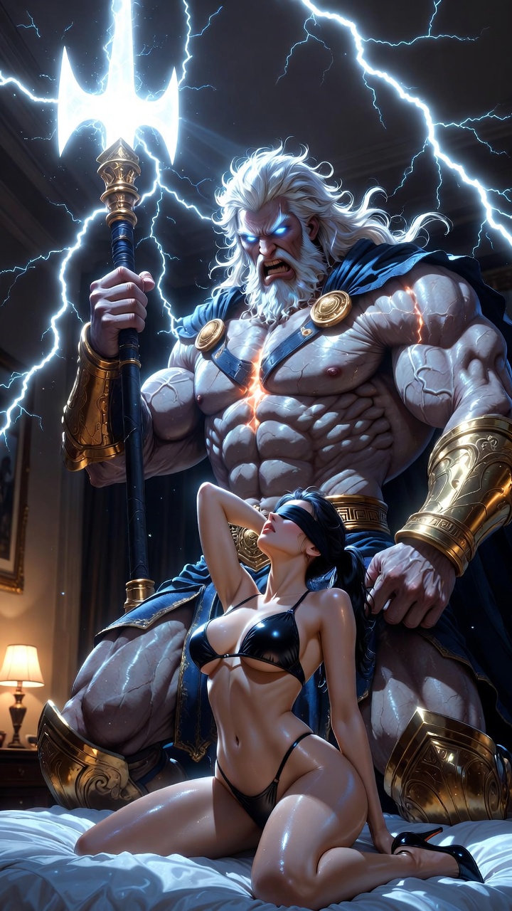 Blindfolded Mortal Submits to Thunder God's Power