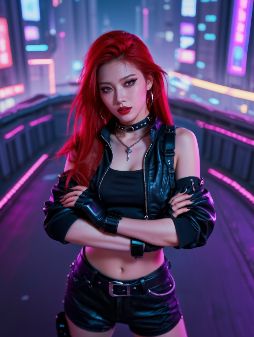 Neon Cyberpunk Femme Fatale in Futuristic City Nights