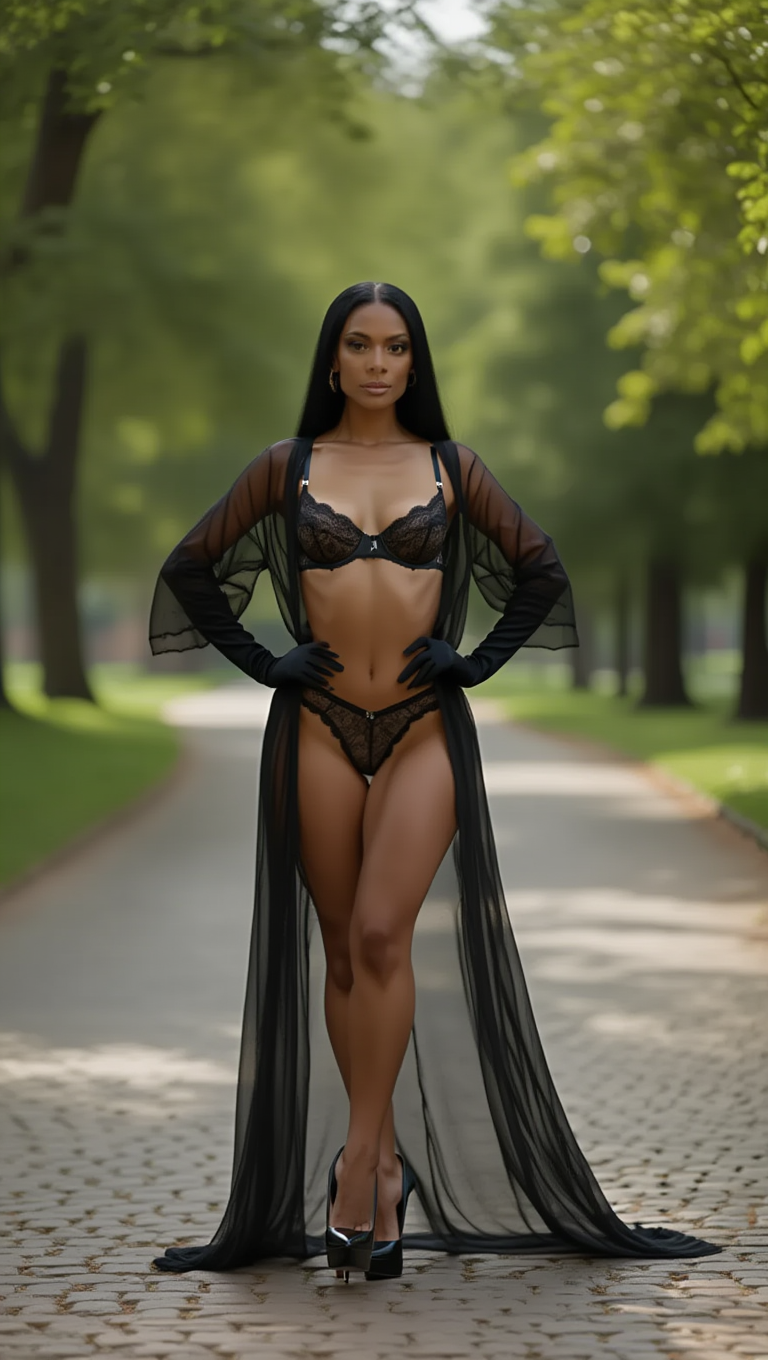 Sheer Black Lingerie Fashion Editorial in Urban Park