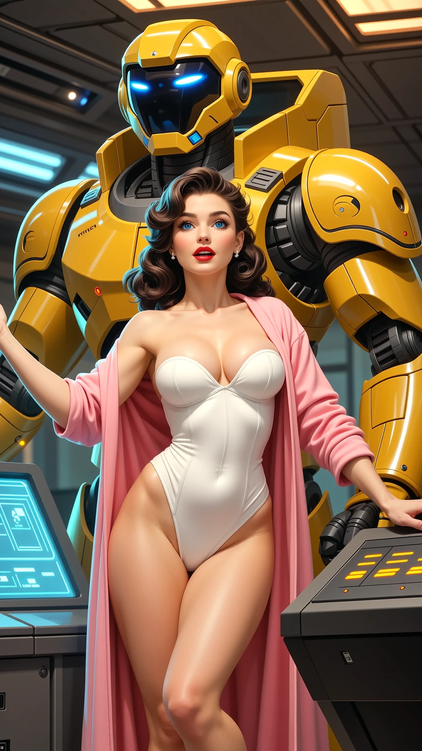 Retro Futuristic Pin-Up With Guardian Android