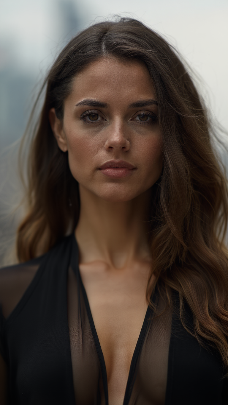 Midnight Confidence: Sheer Black Bodysuit on City Streets