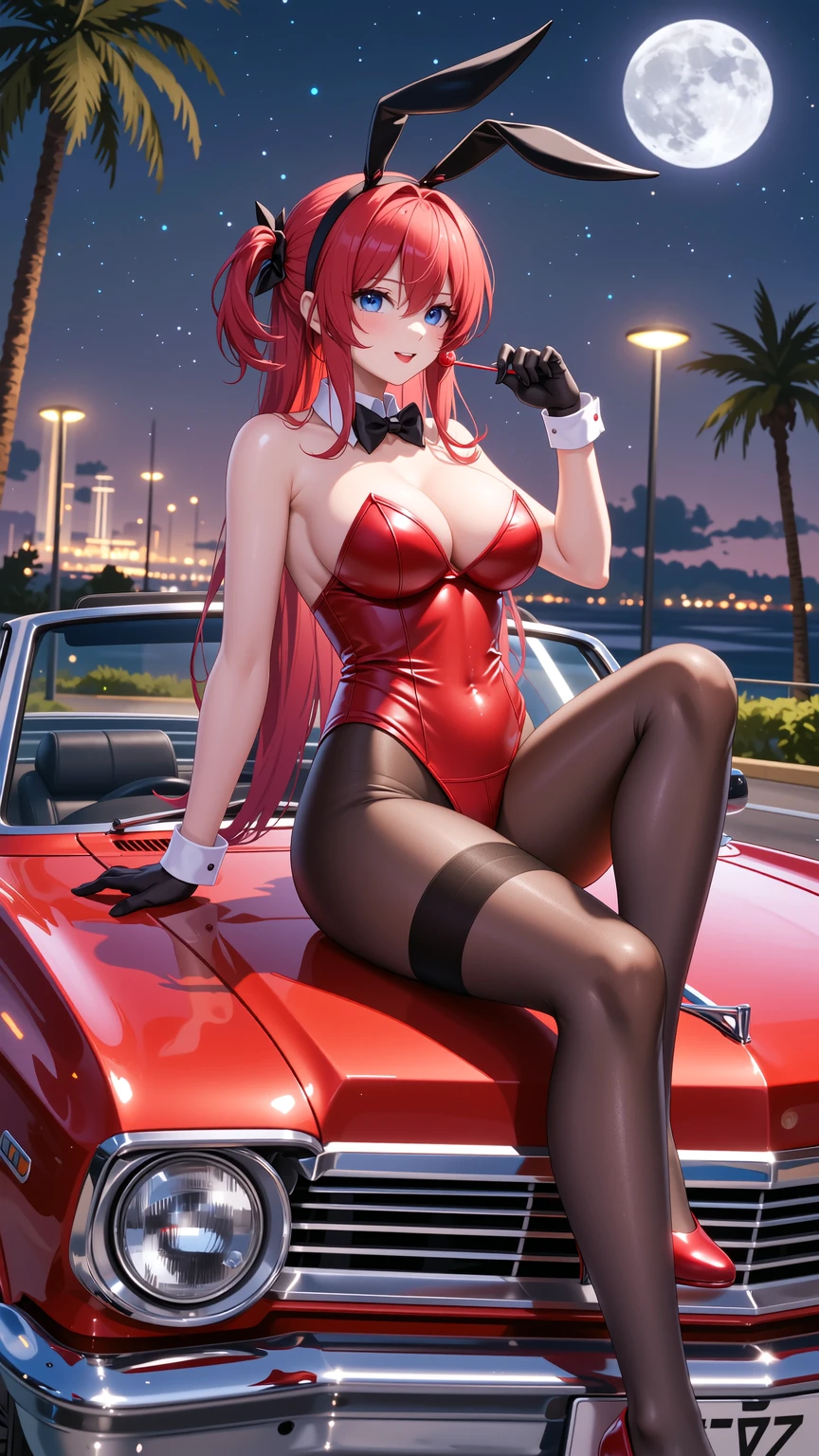 Neon Moon Bunny on Vintage Red Convertible