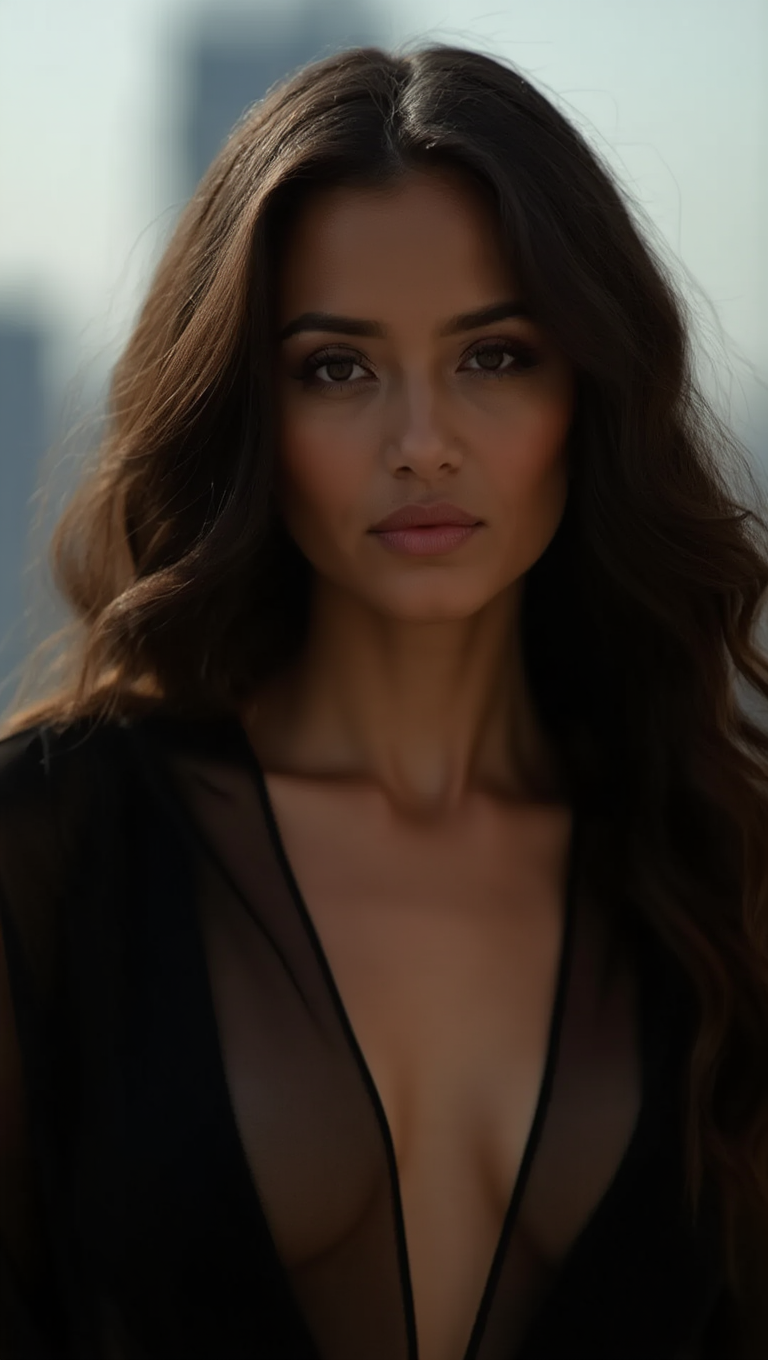 Glass Skyline: Sheer Black Fashion in the Clouds