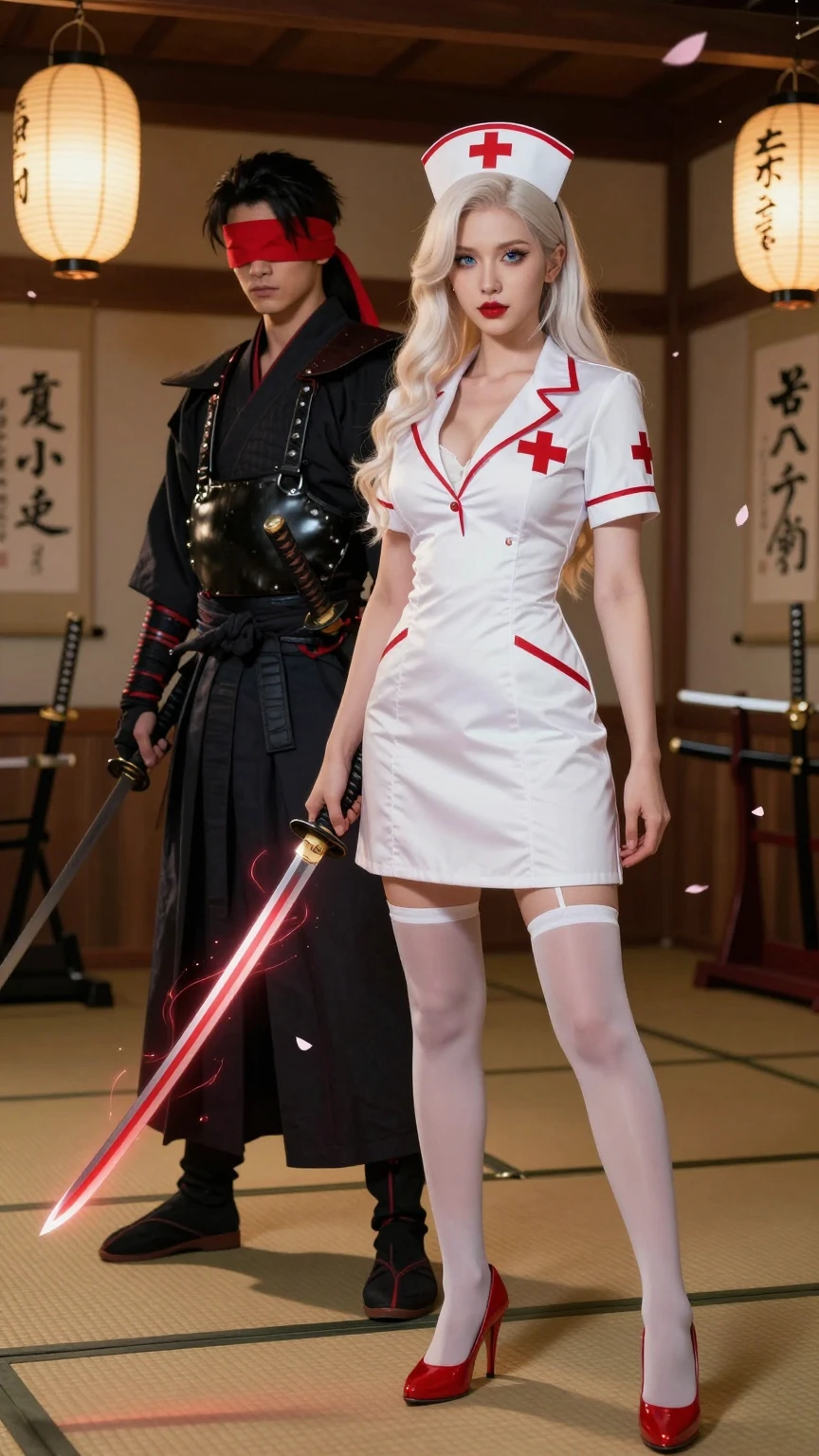 Seductive Nurse and Blindfolded Samurai Guardian