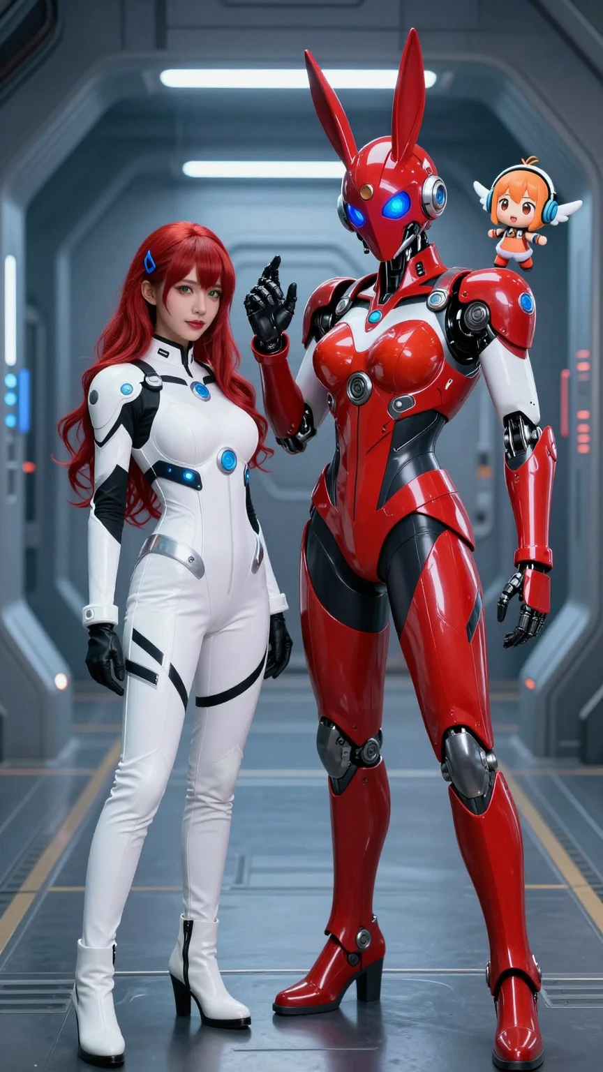 Redhead and Bunny Robot Duo