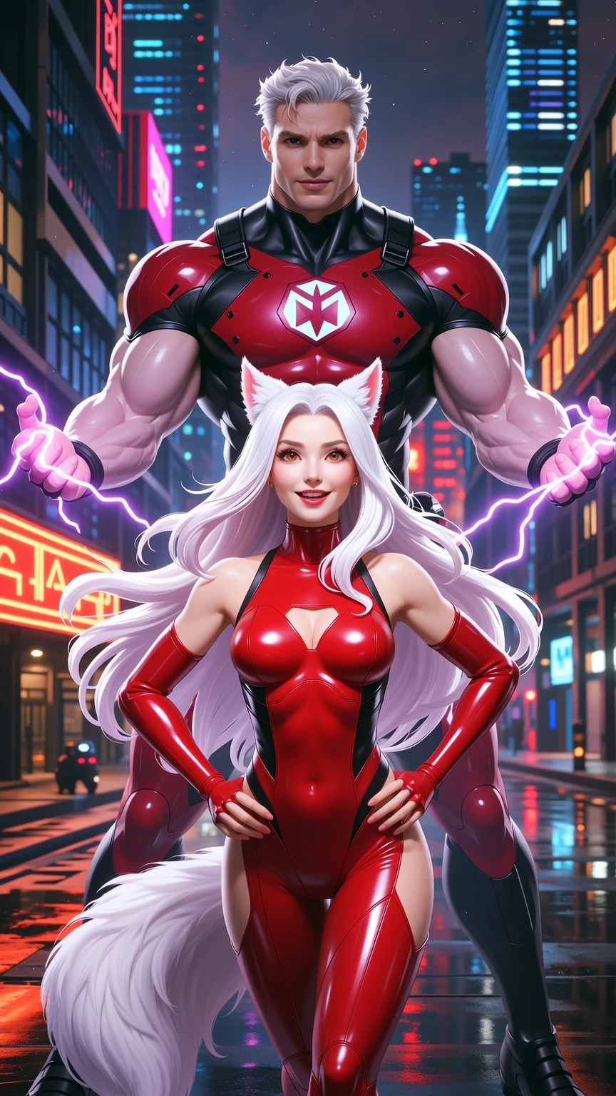 Cyberpunk Wolf Femme and Electric Superhuman Alliance