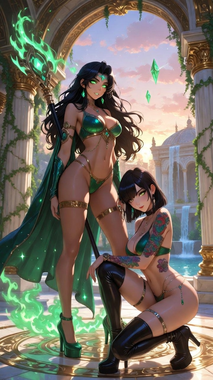 Emerald Sorceress and Tattooed Warrior Palace Encounter