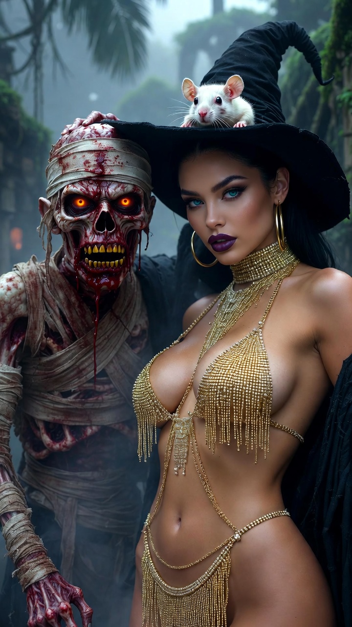 Golden Chain Temptress Beside Undead Voodoo Sorcerer