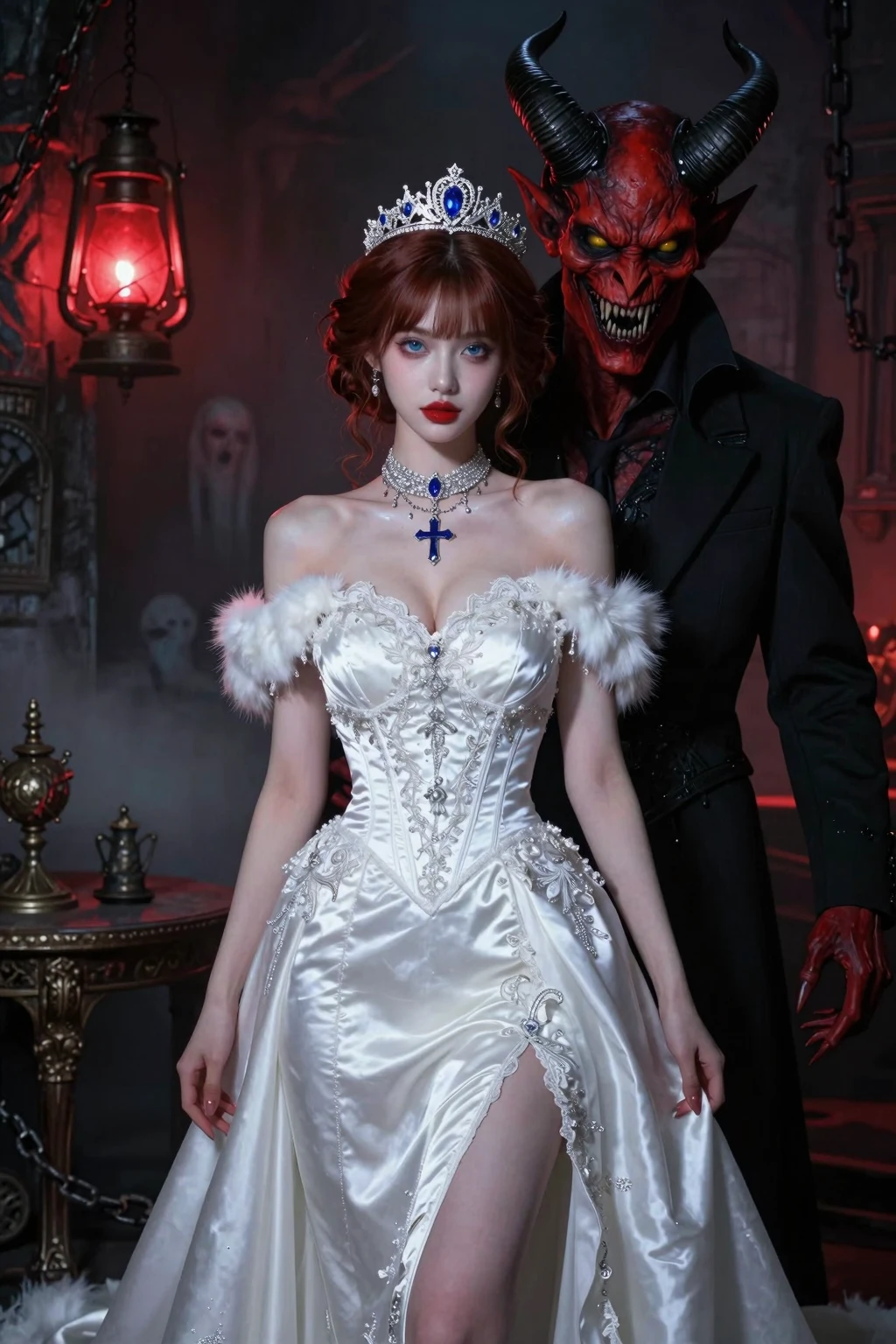 Innocent Bride with Menacing Red Demon Gothic Horror Fantasy Series