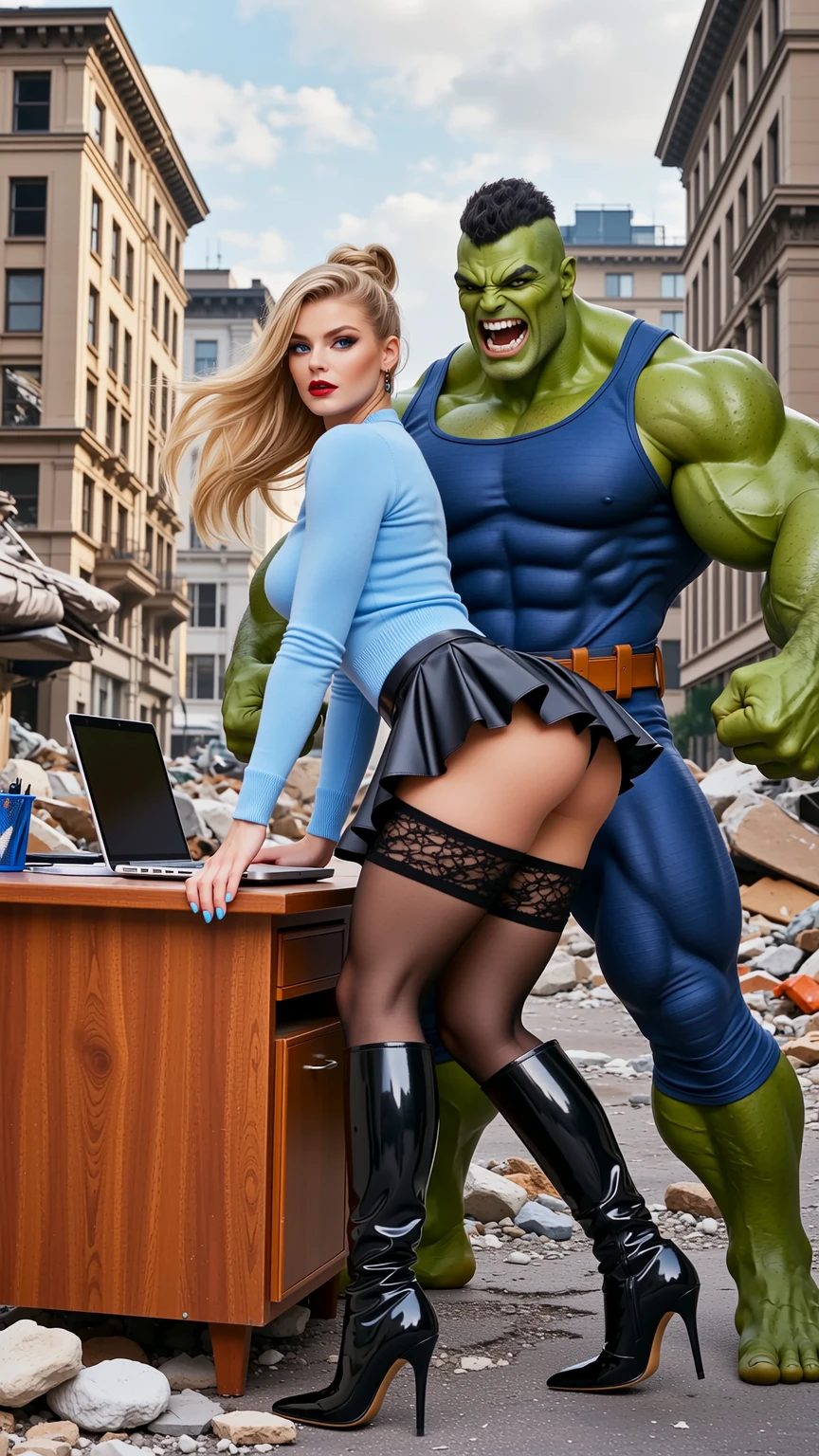 Blonde Survivor and Green Titan Urban Chaos Scene