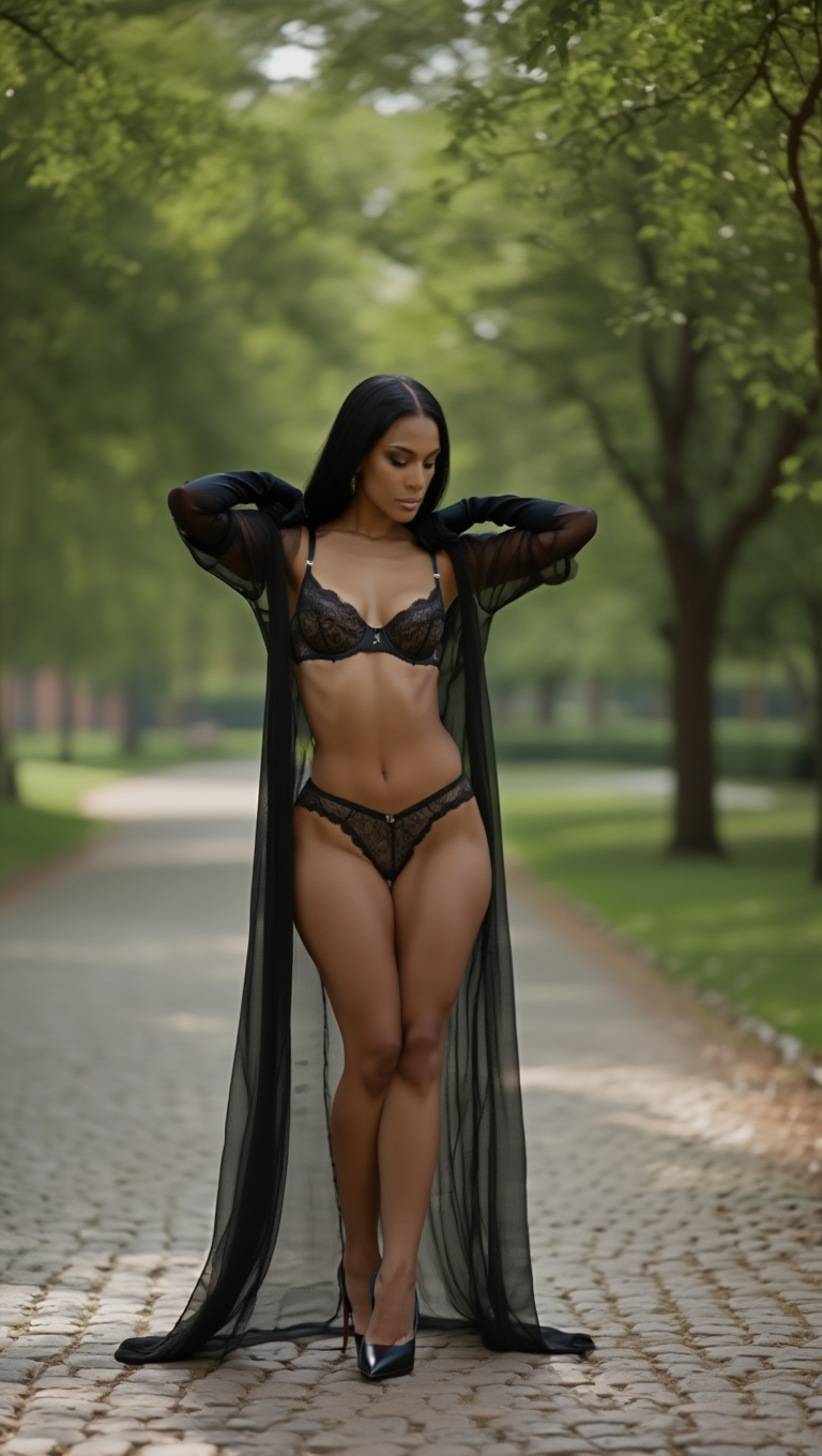 Sheer Black Lingerie Fashion Editorial in Urban Park
