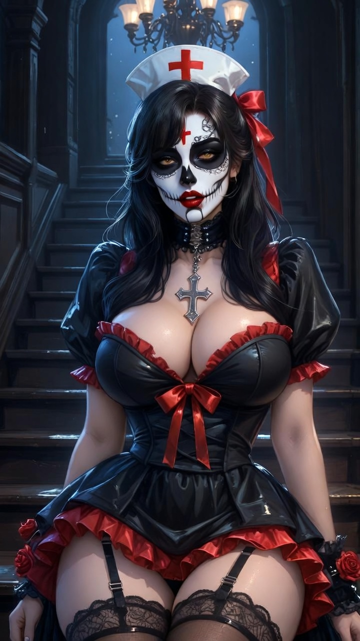 Gothic Sugar Skull Nurse – Midnight Staircase Temptation