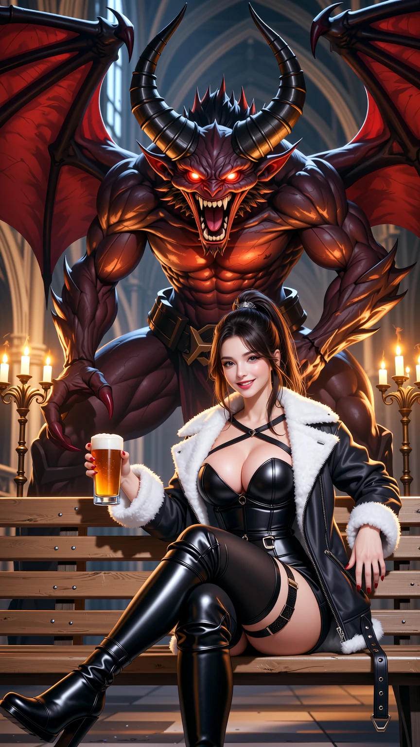 Brunette with Demon in Gothic Cathedral