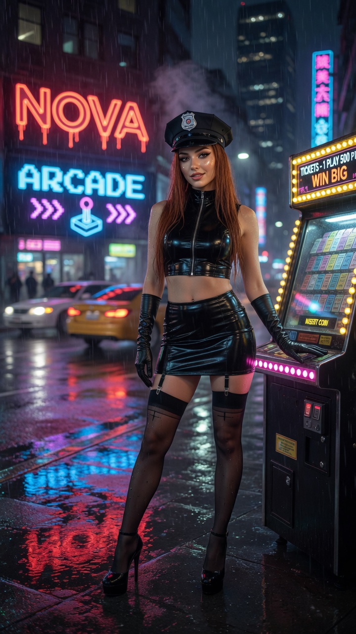 Neon Police Girl Arcade Night