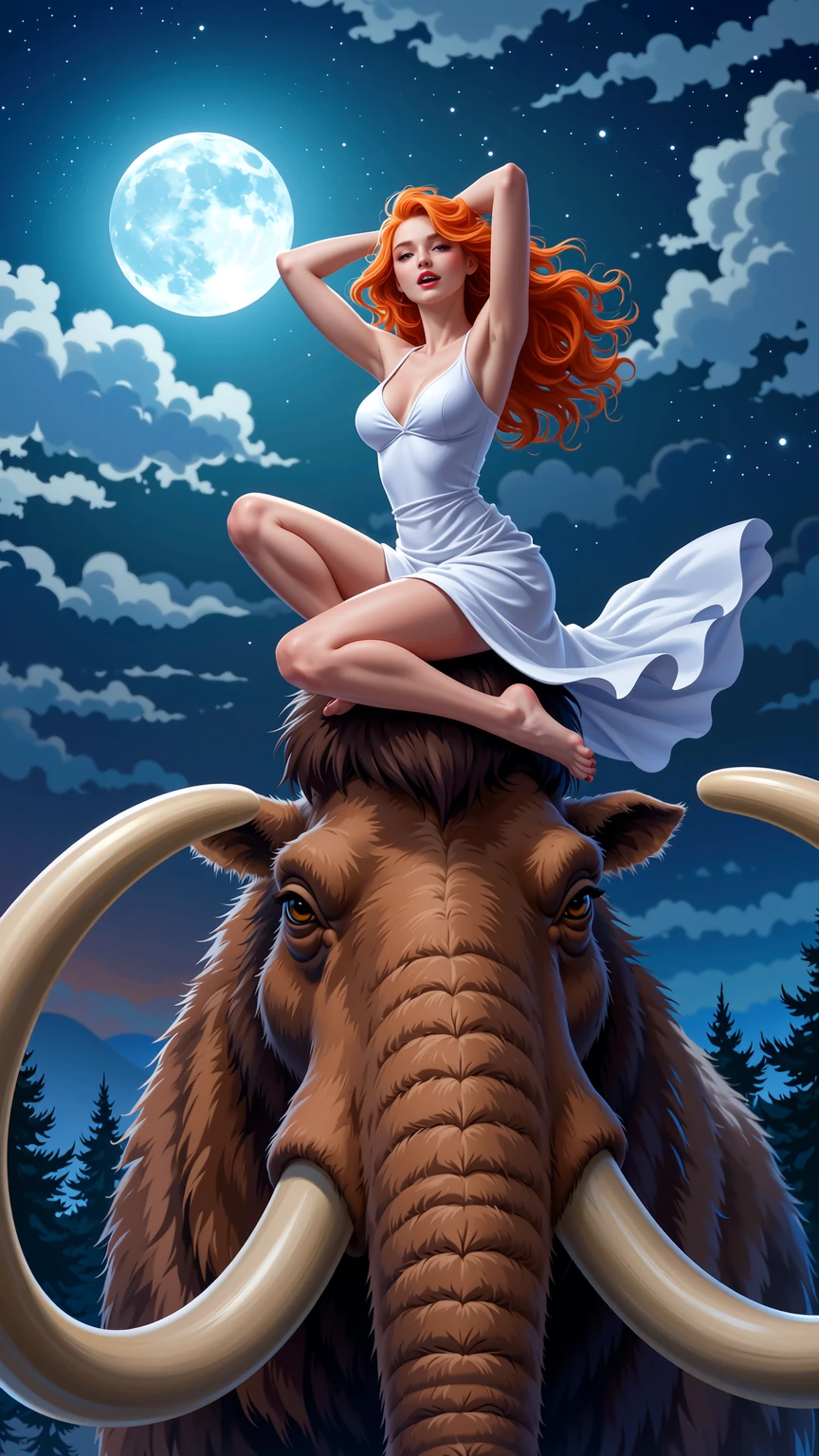 Moonlit Goddess Riding the Ancient Mammoth