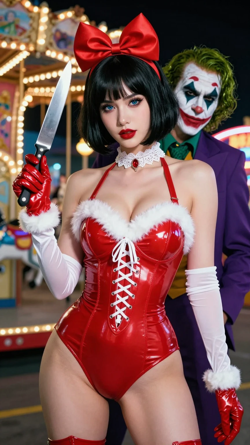 Sexy Mrs Claus with Joker at Carnival