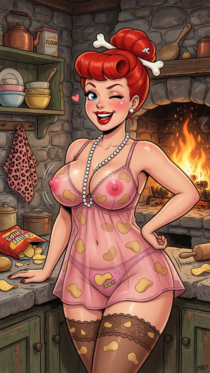 Wilma Flintstone in Potato Chip Lingerie