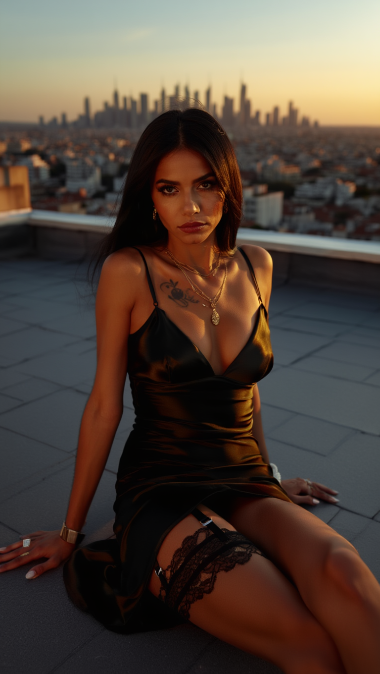 Luxury Nights: Black Satin Elegance in Modern City Spaces