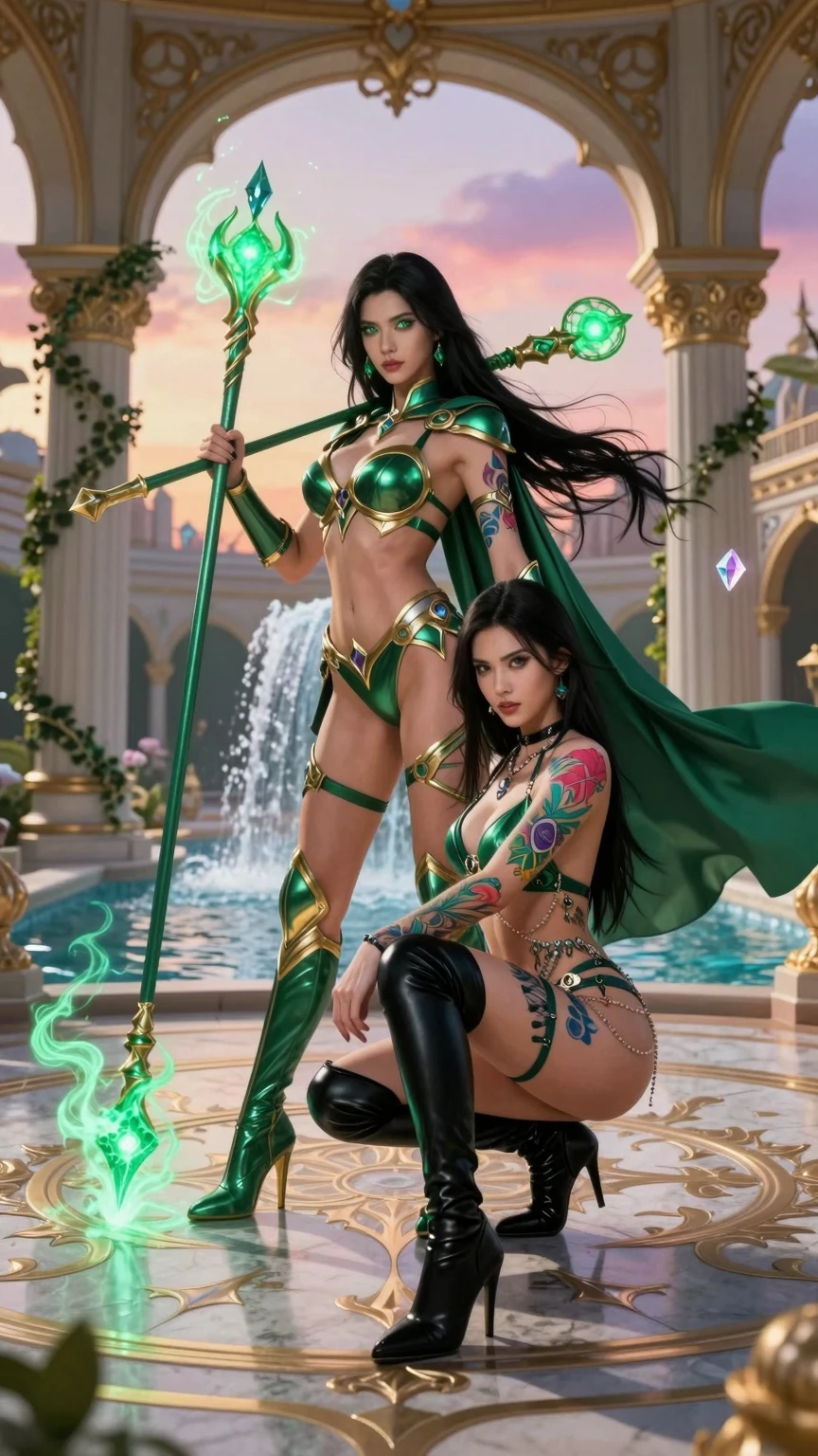 Emerald Sorceress and Tattooed Warrior Palace Encounter