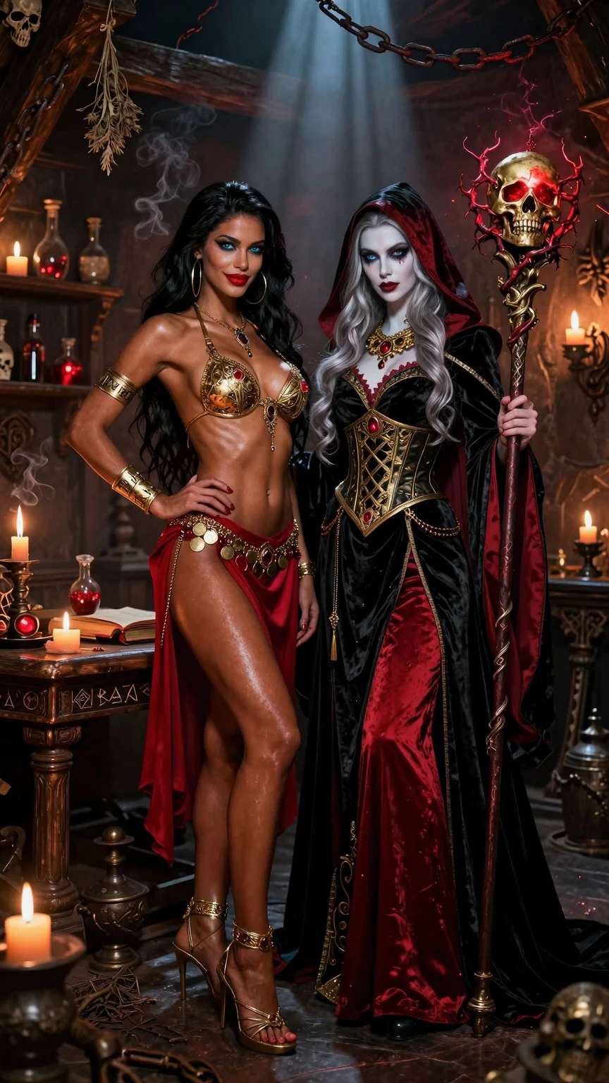 Crimson Sorceress and Golden Veiled Temptress