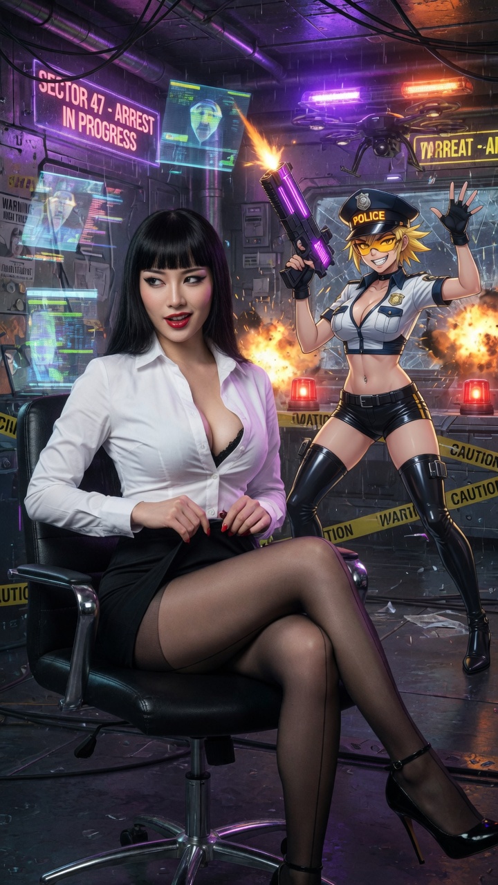 Seductive Secretary in Neon Cyberpunk