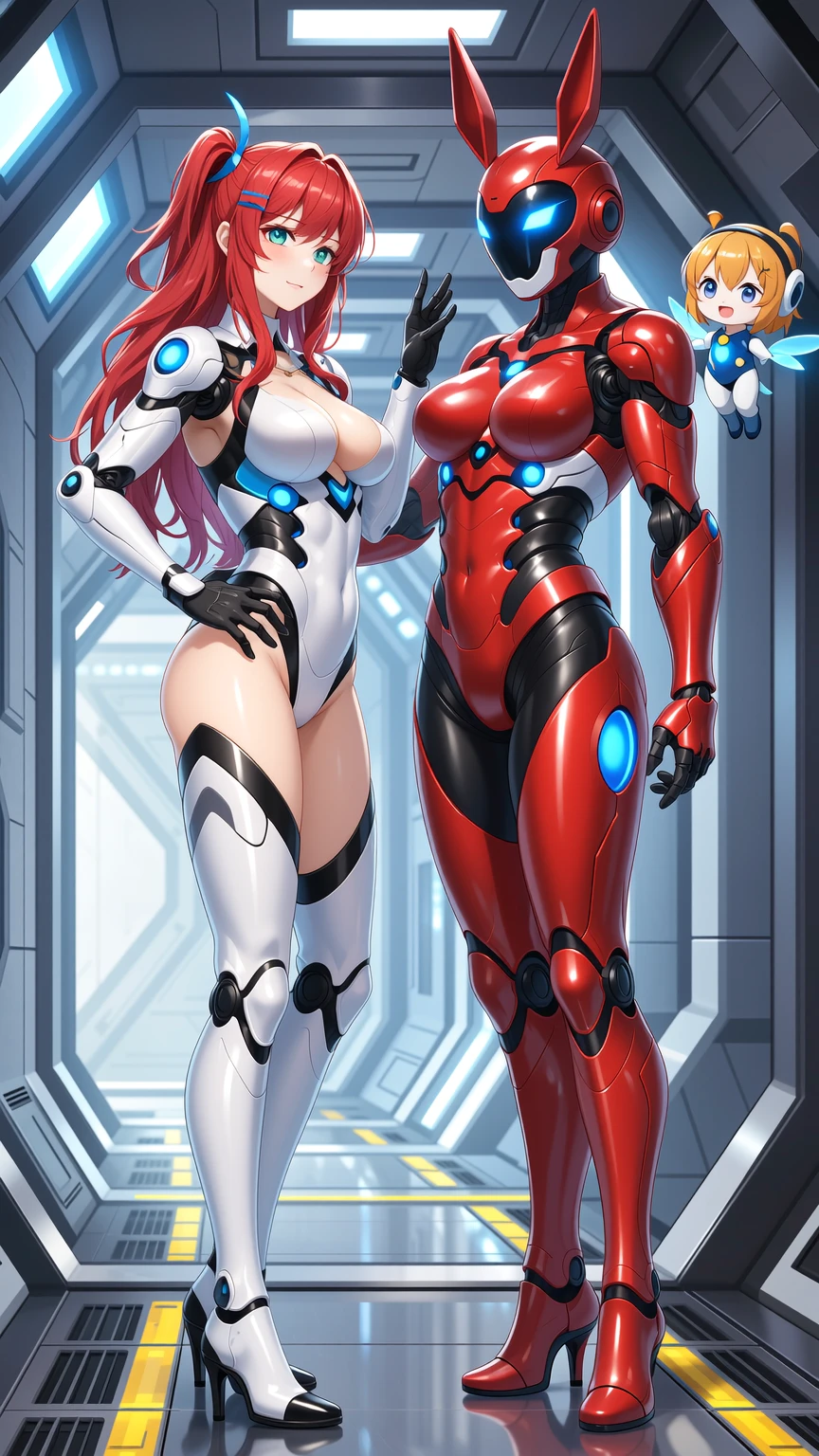 Redhead and Bunny Robot Duo