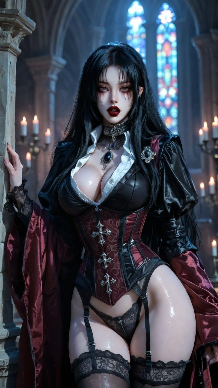 Gothic Seductress in Laced Corset & Cape