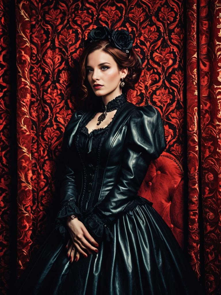 Gothic Brunette in Black Corset: Luxurious Candlelit Boudoir