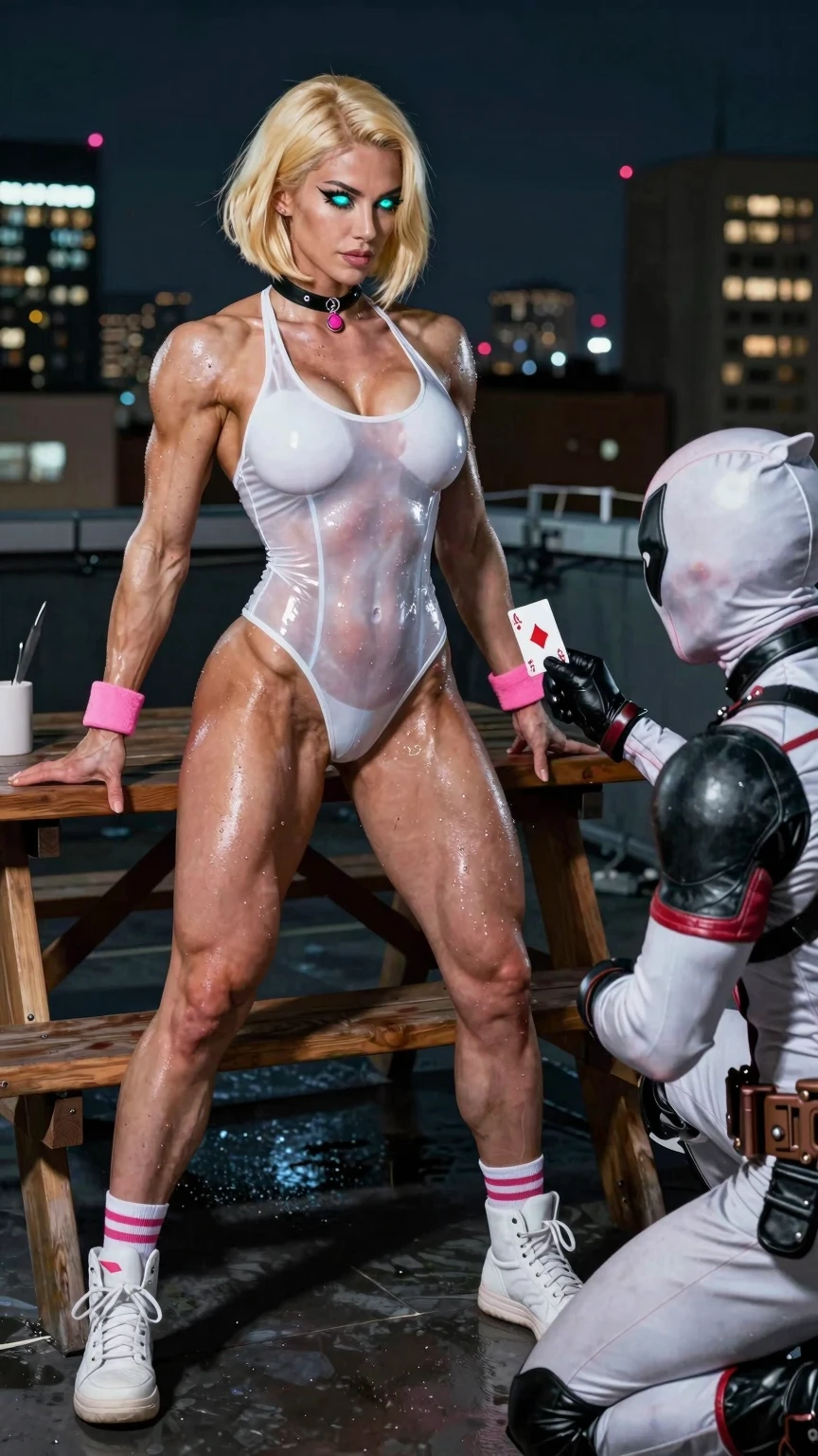 Muscular Blonde vs Deadpool Rooftop