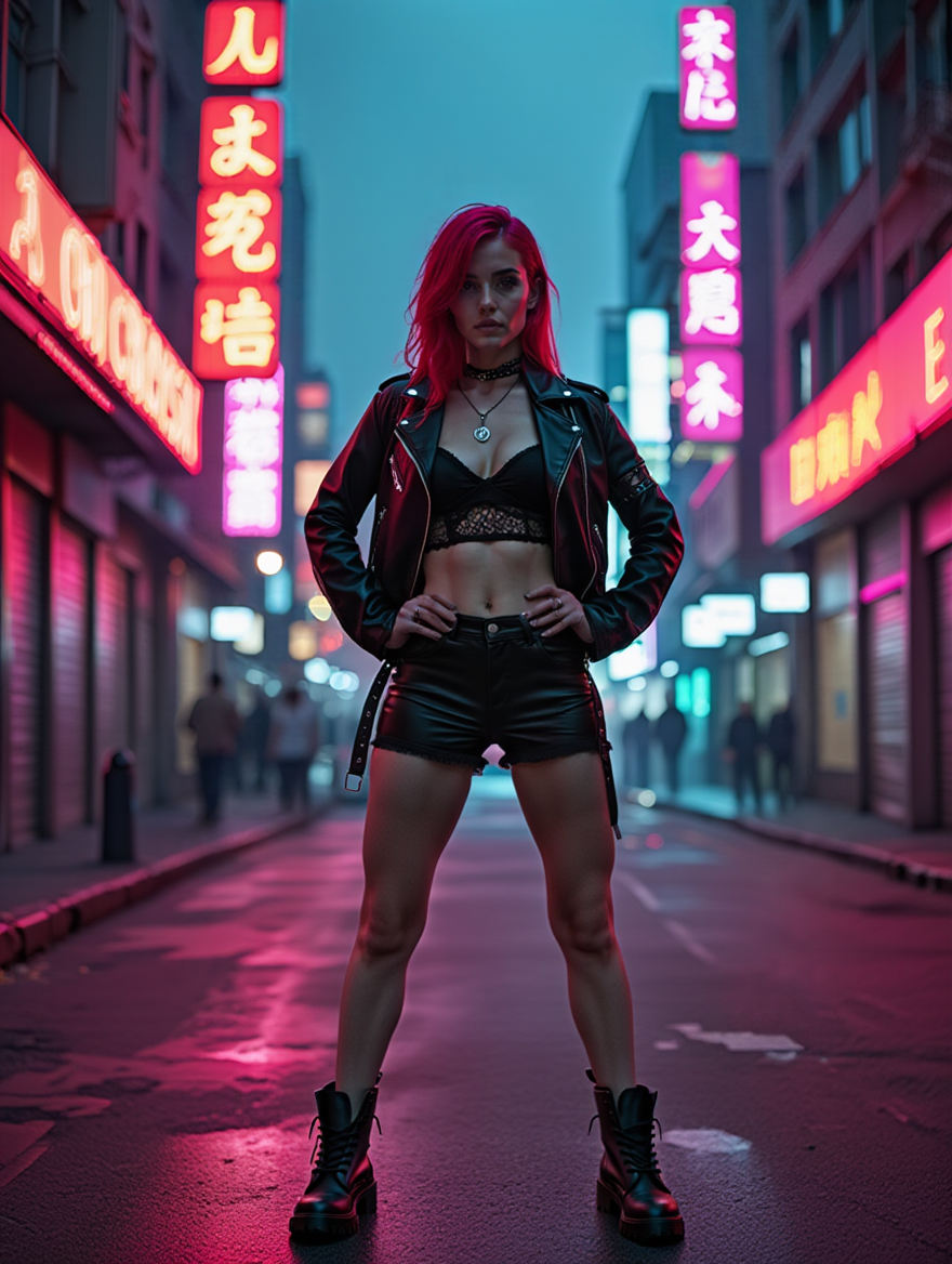 Neon Alley Cyberpunk Rebel Under Dystopian City Lights