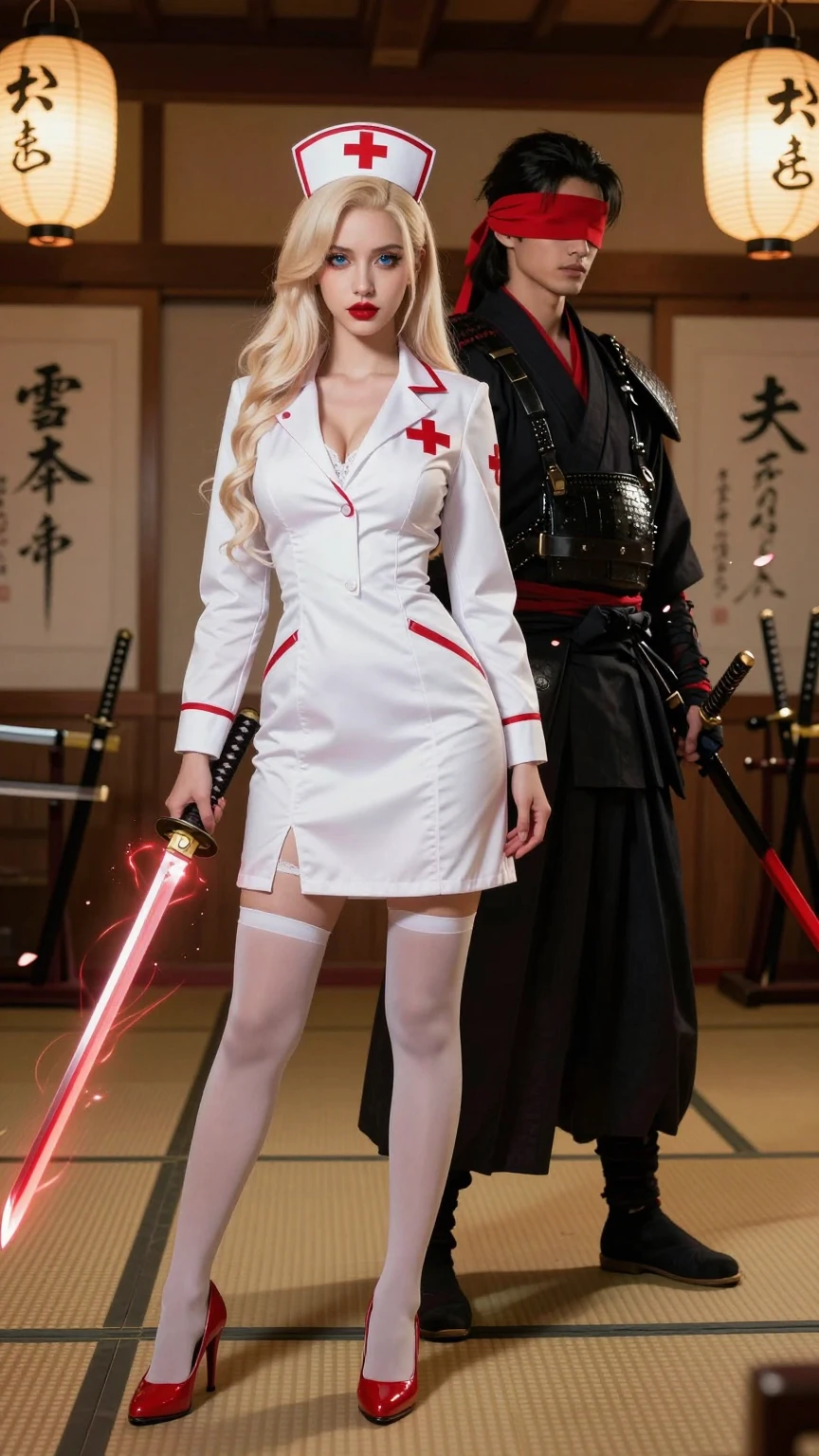 Seductive Nurse and Blindfolded Samurai Guardian