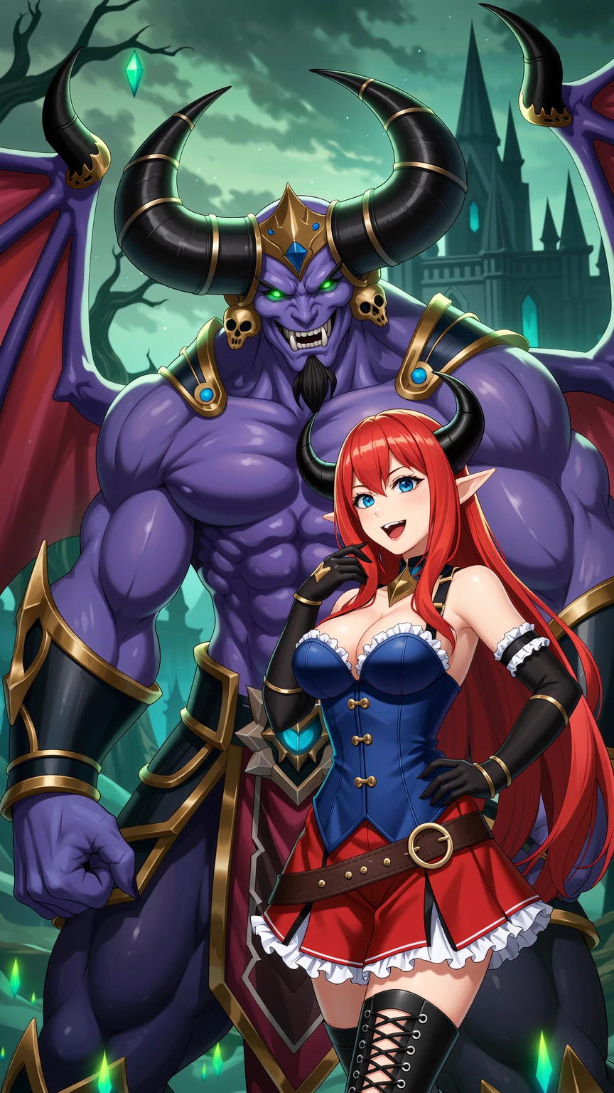 Seductive Red Demoness with Purple Demon Lord