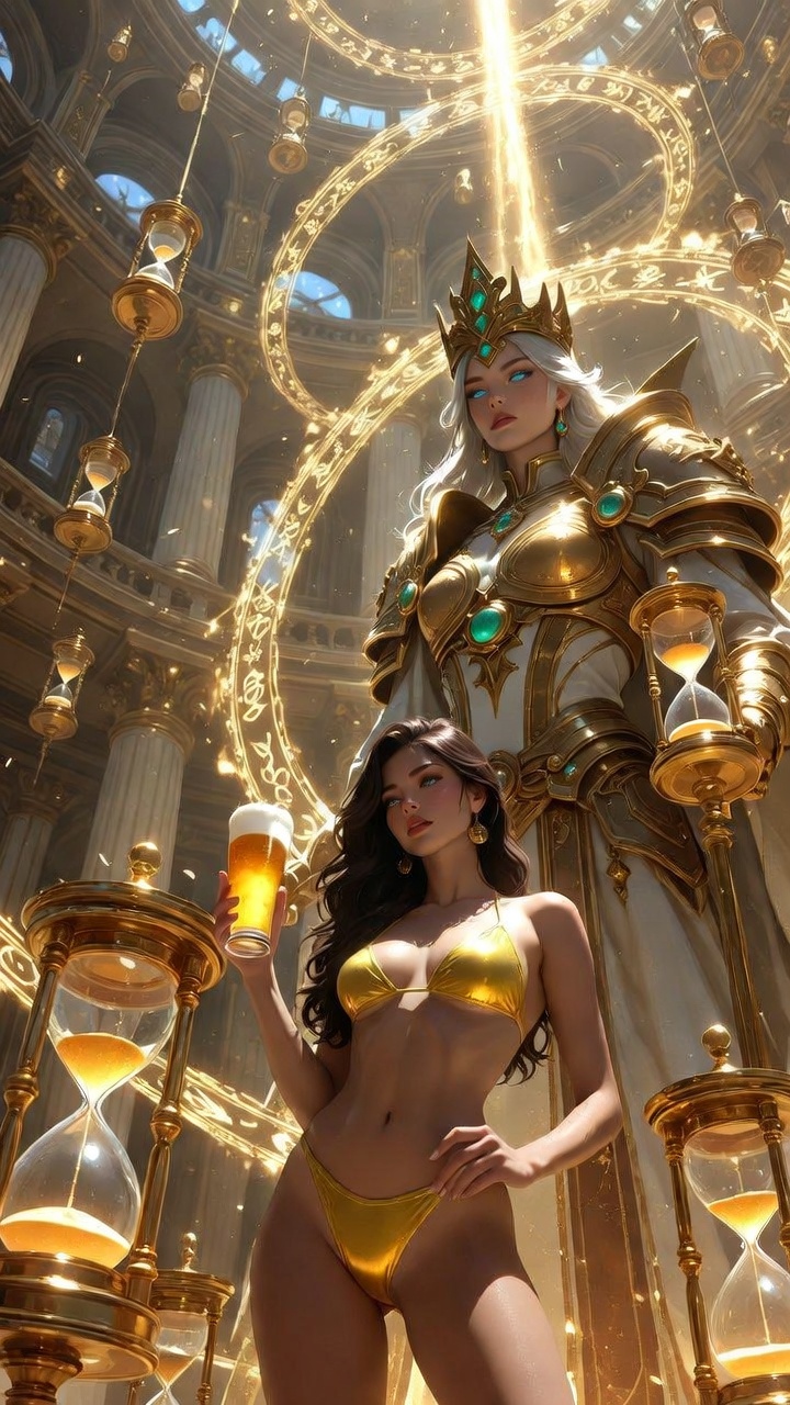Time Goddess and Bikini Warrior in Arcane Temple