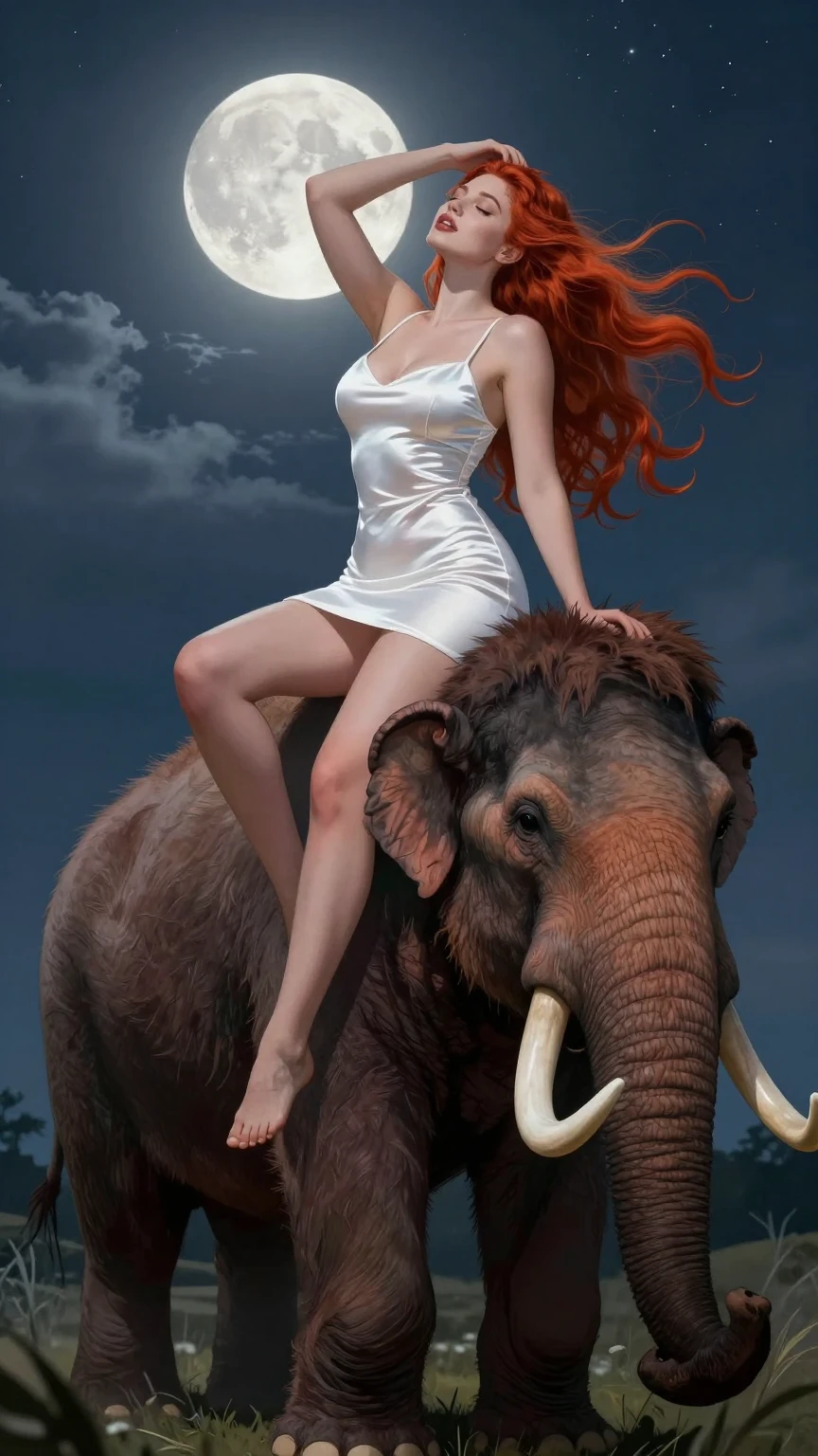 Moonlit Goddess Riding the Ancient Mammoth