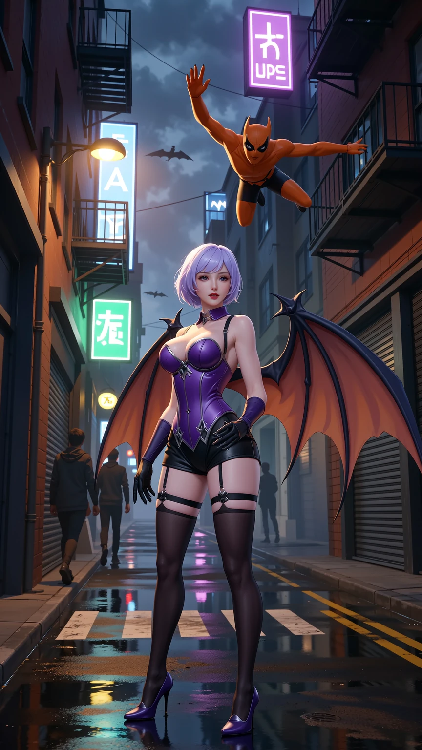 Neon Gothic Alley with Winged Femme Power
