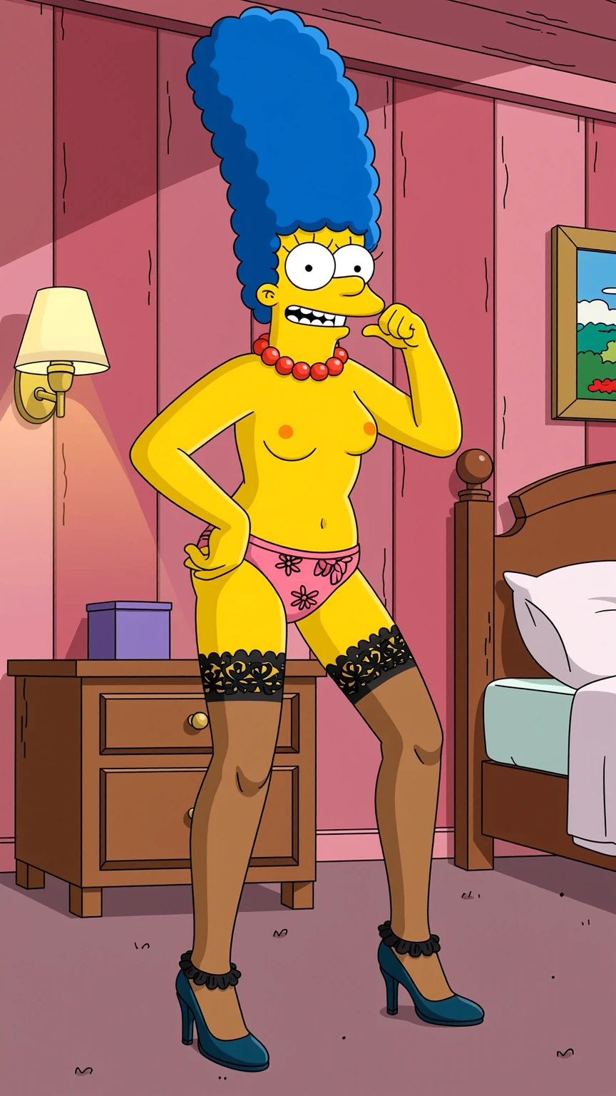 Nude Marge Simpson in Red Lingerie Bedroom