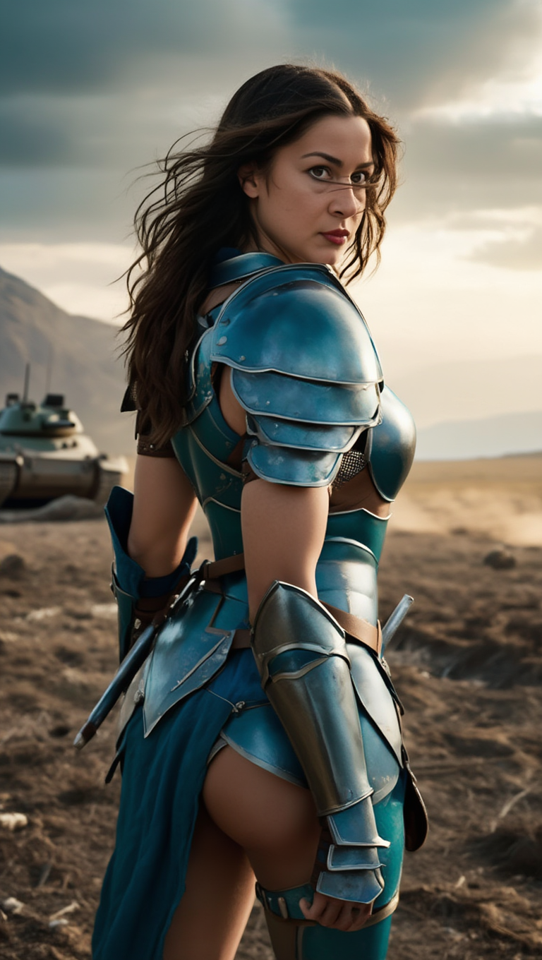 Steel Valkyrie Rising Across Desert Battlefield